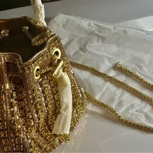Sparkly Diamond Rhinestone Bucket Bag – Champagne Gold Evening Glam SBL Gold ❤️